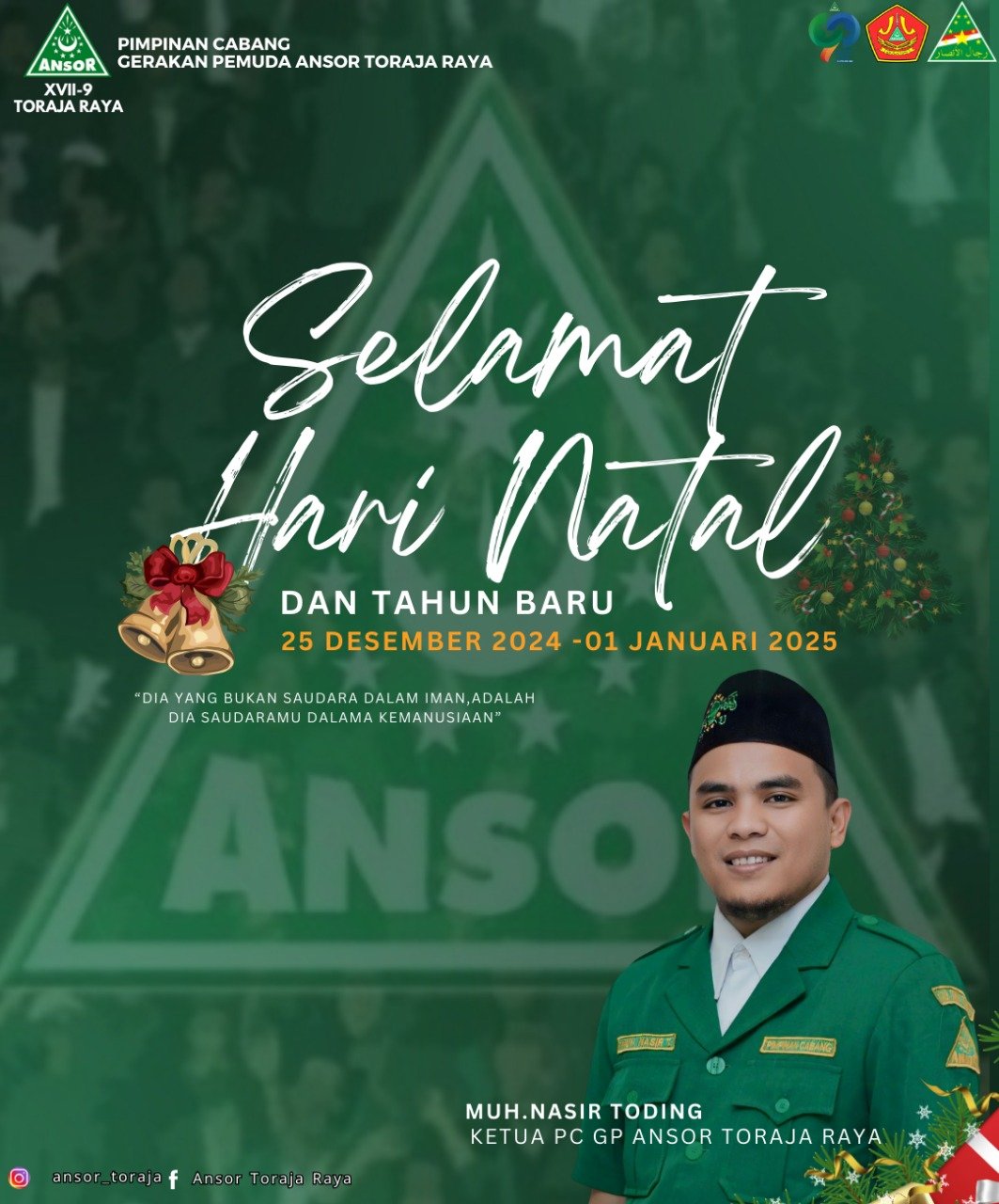 Wujudkan Toleransi, GP Ansor Toraja Raya Apresiasi Pelaksanaan Natal Umum KIBAID 2024